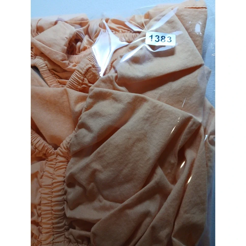 Old Navy Med Tall Orange Cotton Puff Sleeve Smocked Peplum Blouse V-Neck Top
